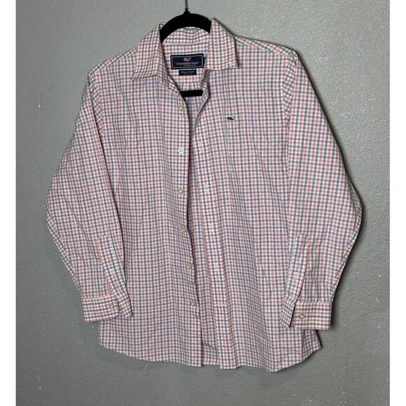 boys vineyard vines button down size M/12-14 pink/blue/white plaid - Picture 1 of 6